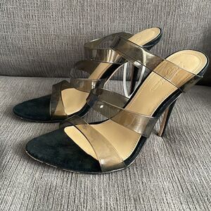 VINCE CAMUTO IMAGINE Black Transparent Minimal Stripes Stiletto Heeled Mule